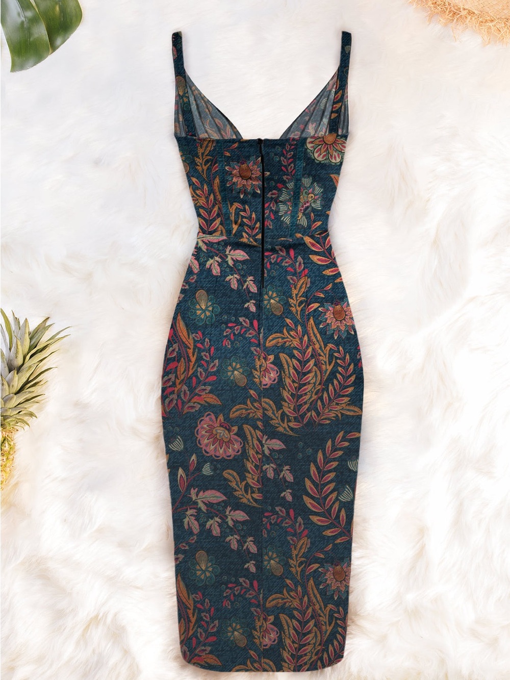 Averie Teal Floral Plunge Corseted Midi Dress NWT - Picture 6 of 11